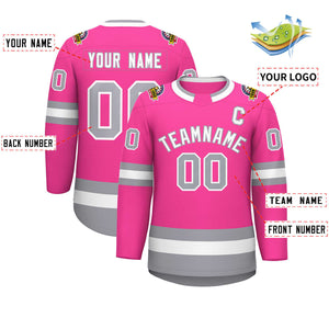 Custom Pink White-Gray Classic Style Hockey Jersey