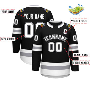 Custom Black White Black-Gray Classic Style Hockey Jersey