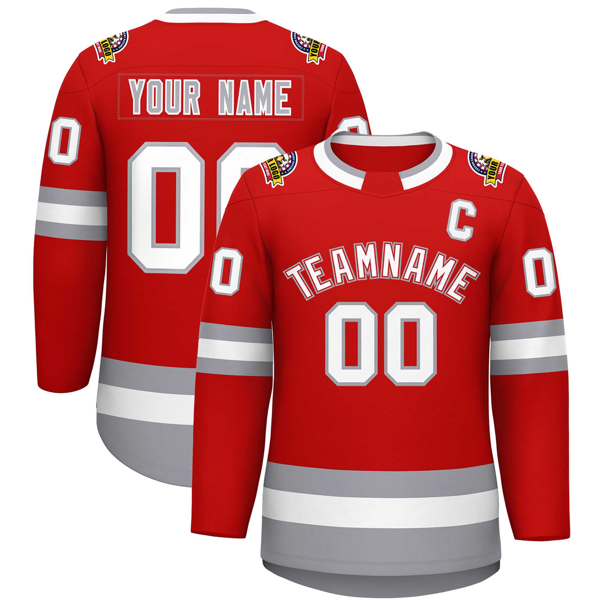 Custom Red White Red-Gray Classic Style Hockey Jersey