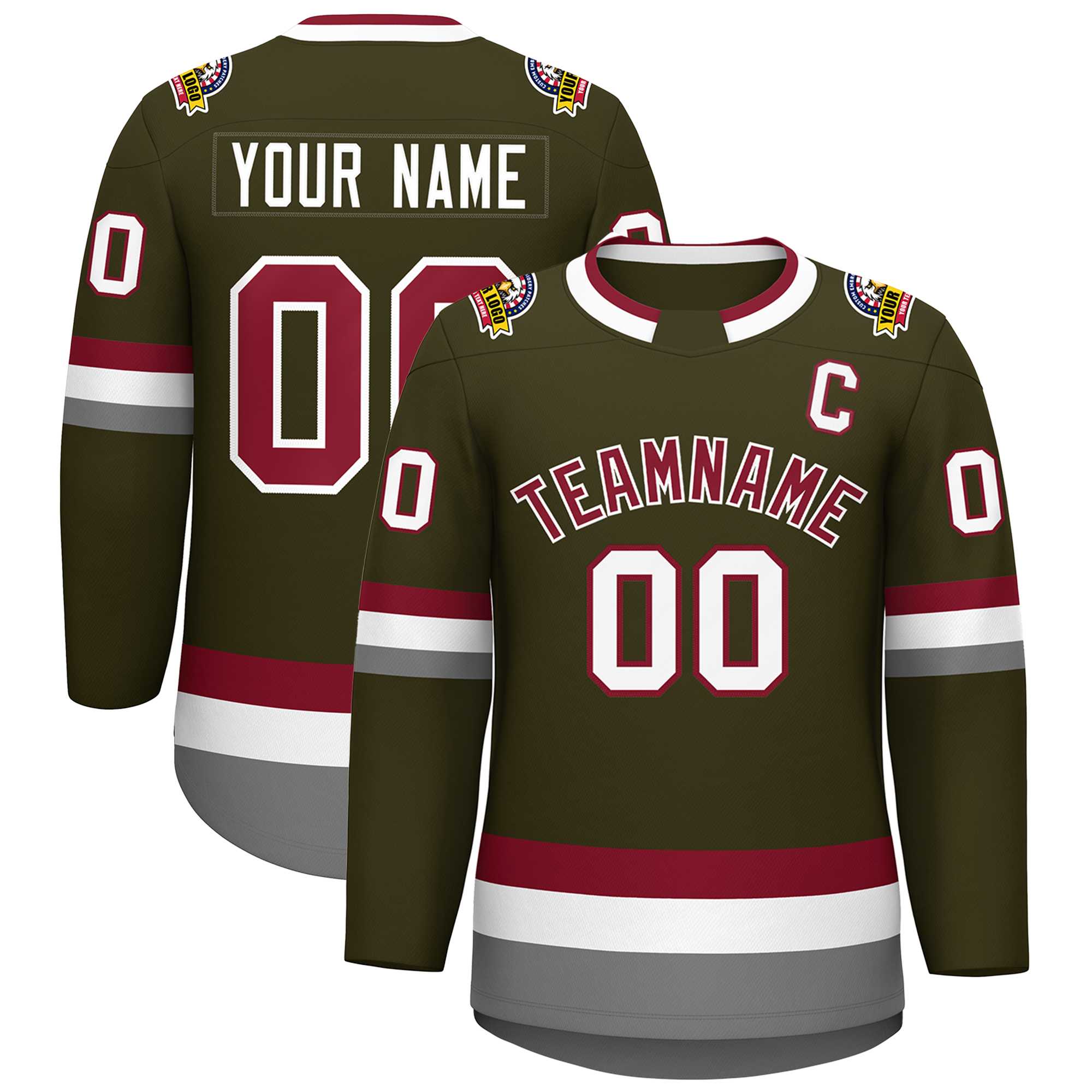 Custom Olive Crimson-White Classic Style Hockey Jersey