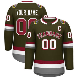 Custom Olive Crimson-White Classic Style Hockey Jersey