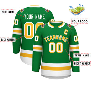 Custom Kelly Green Gold-White Classic Style Hockey Jersey