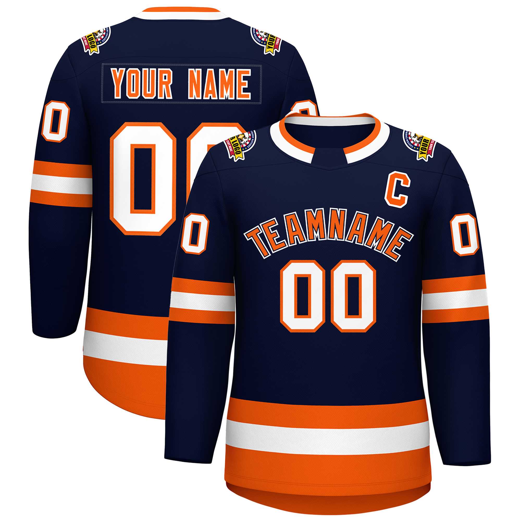 Custom Navy Orange Navy-White Classic Style Hockey Jersey