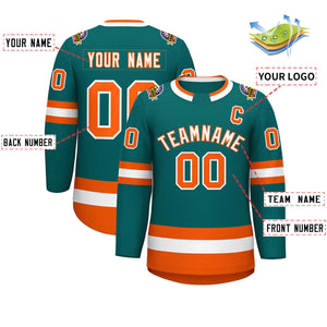 Custom Teal White-Orange Classic Style Hockey Jersey