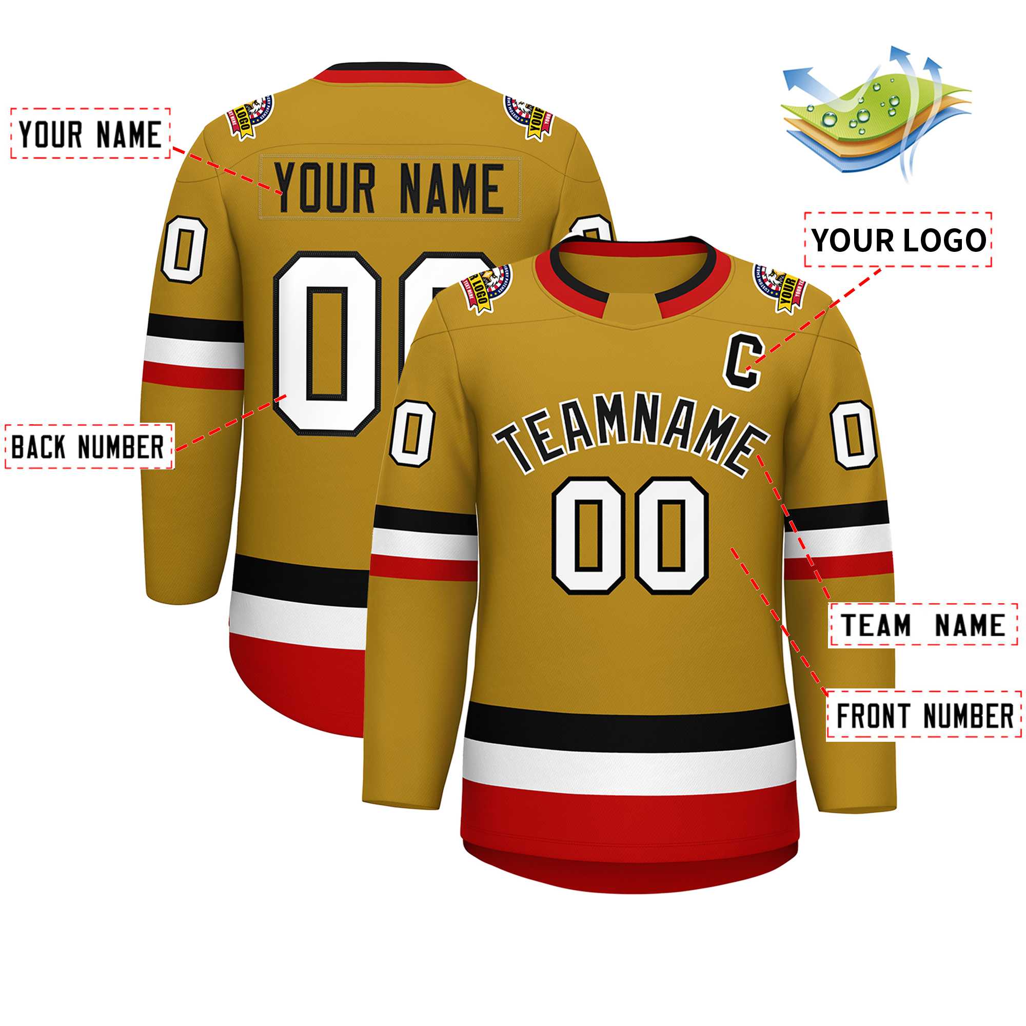 Custom Old Gold Black-White Classic Style Hockey Jersey