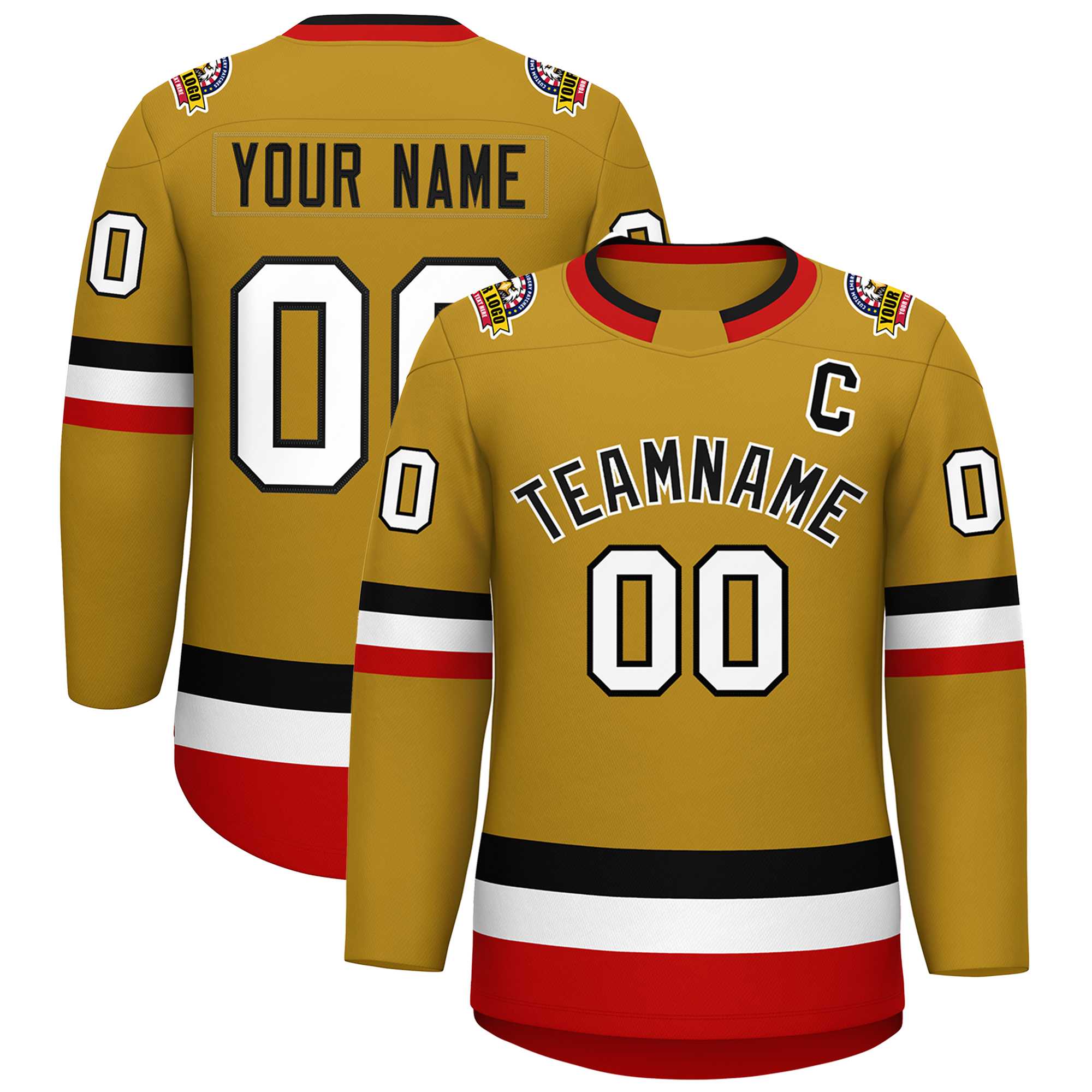 Custom Old Gold Black-White Classic Style Hockey Jersey