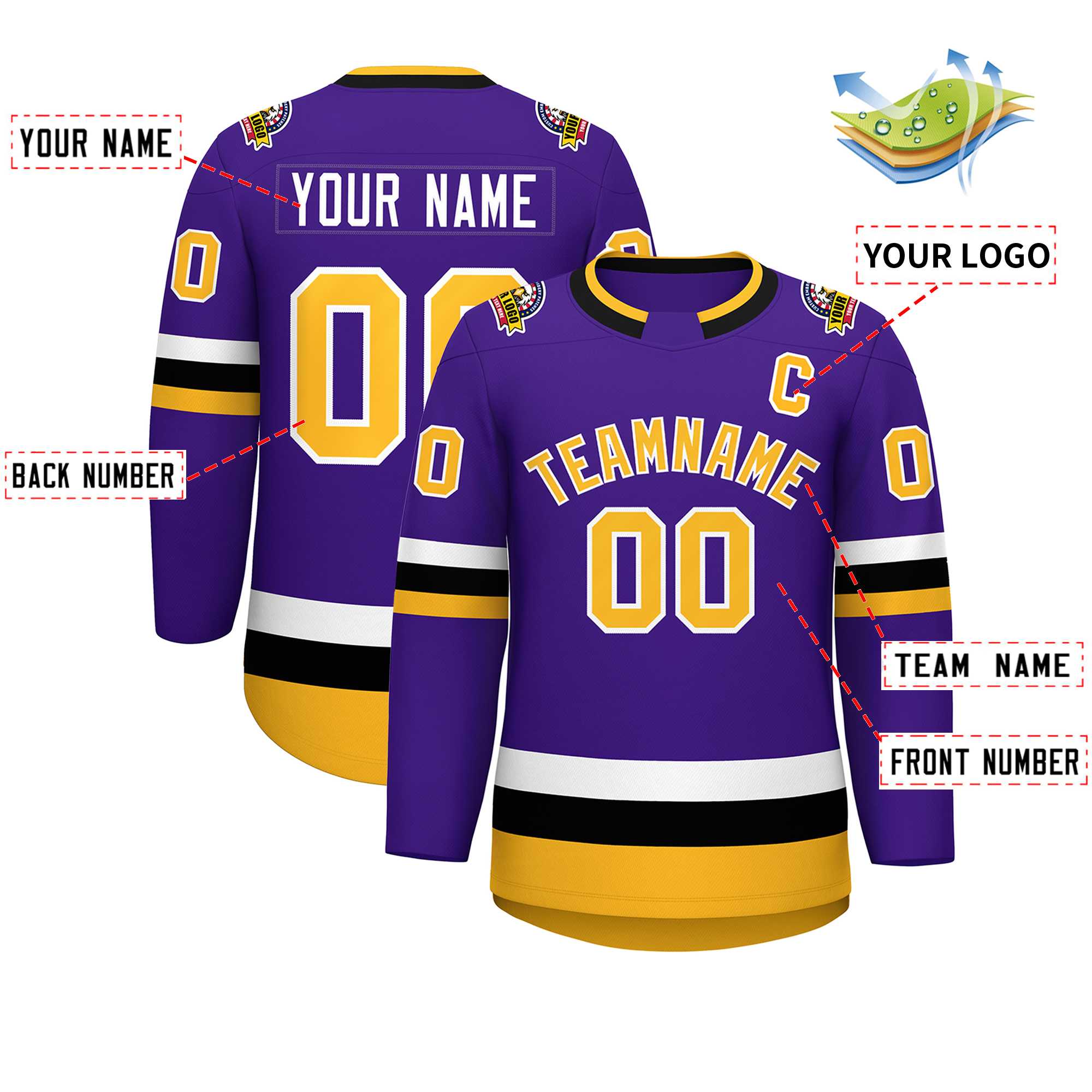 Maillot de hockey de style classique violet or-blanc personnalisé