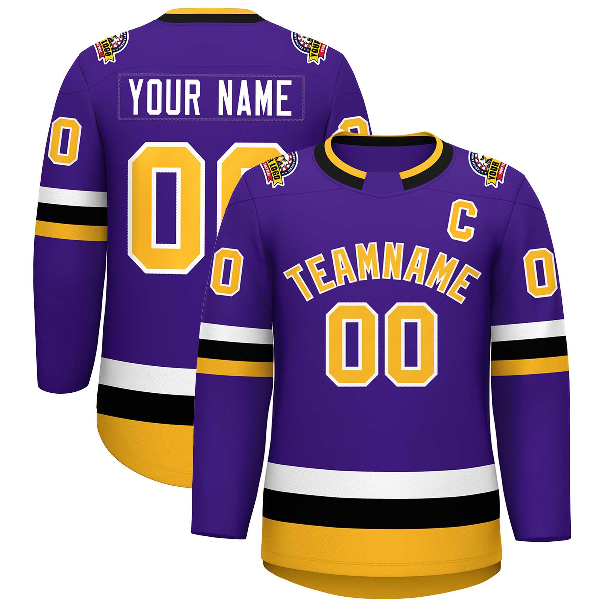 Maillot de hockey de style classique violet or-blanc personnalisé