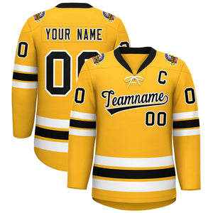 Custom Gold Black-White Lace-Up Neck Hockey Jersey