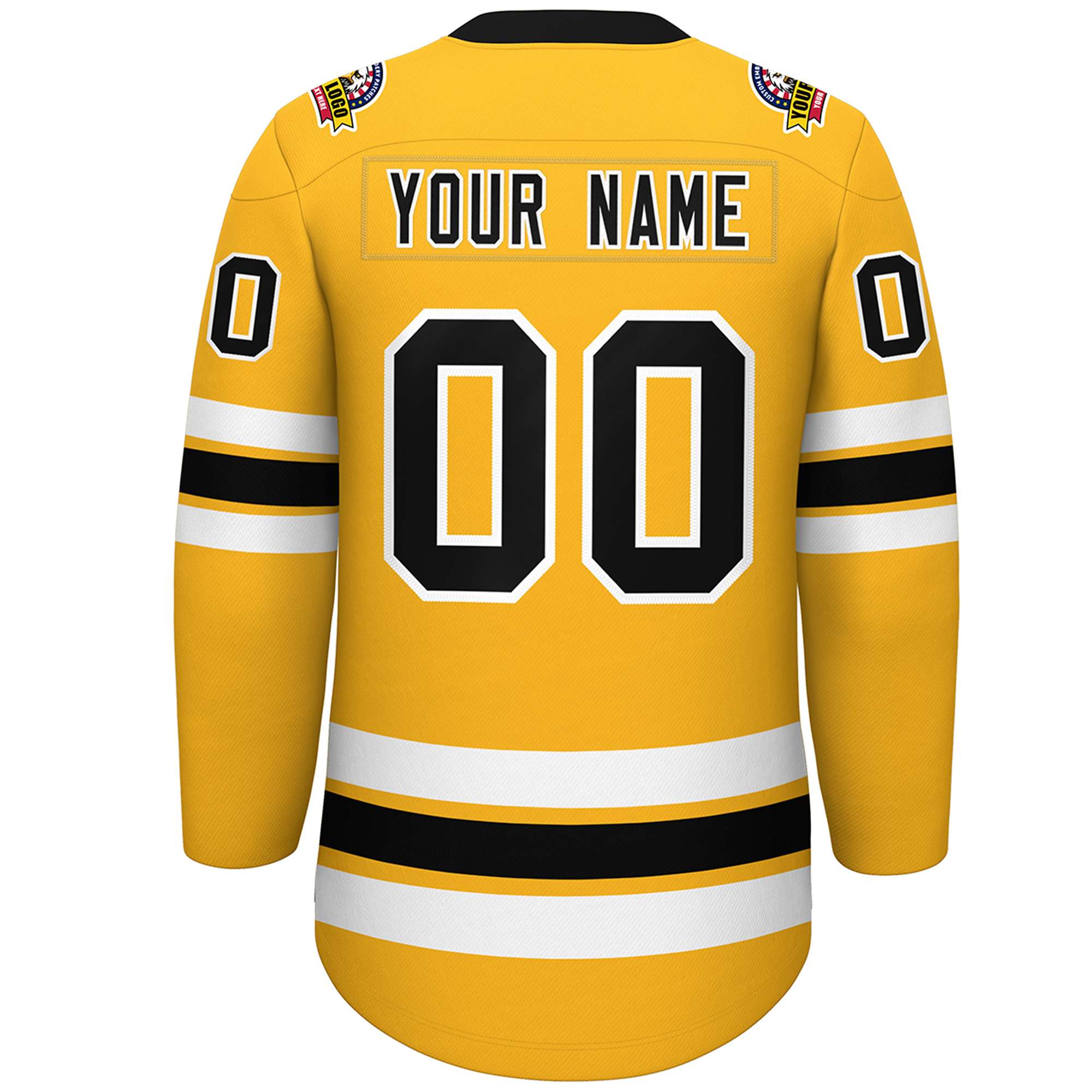 Custom Gold Black-White Lace-Up Neck Hockey Jersey