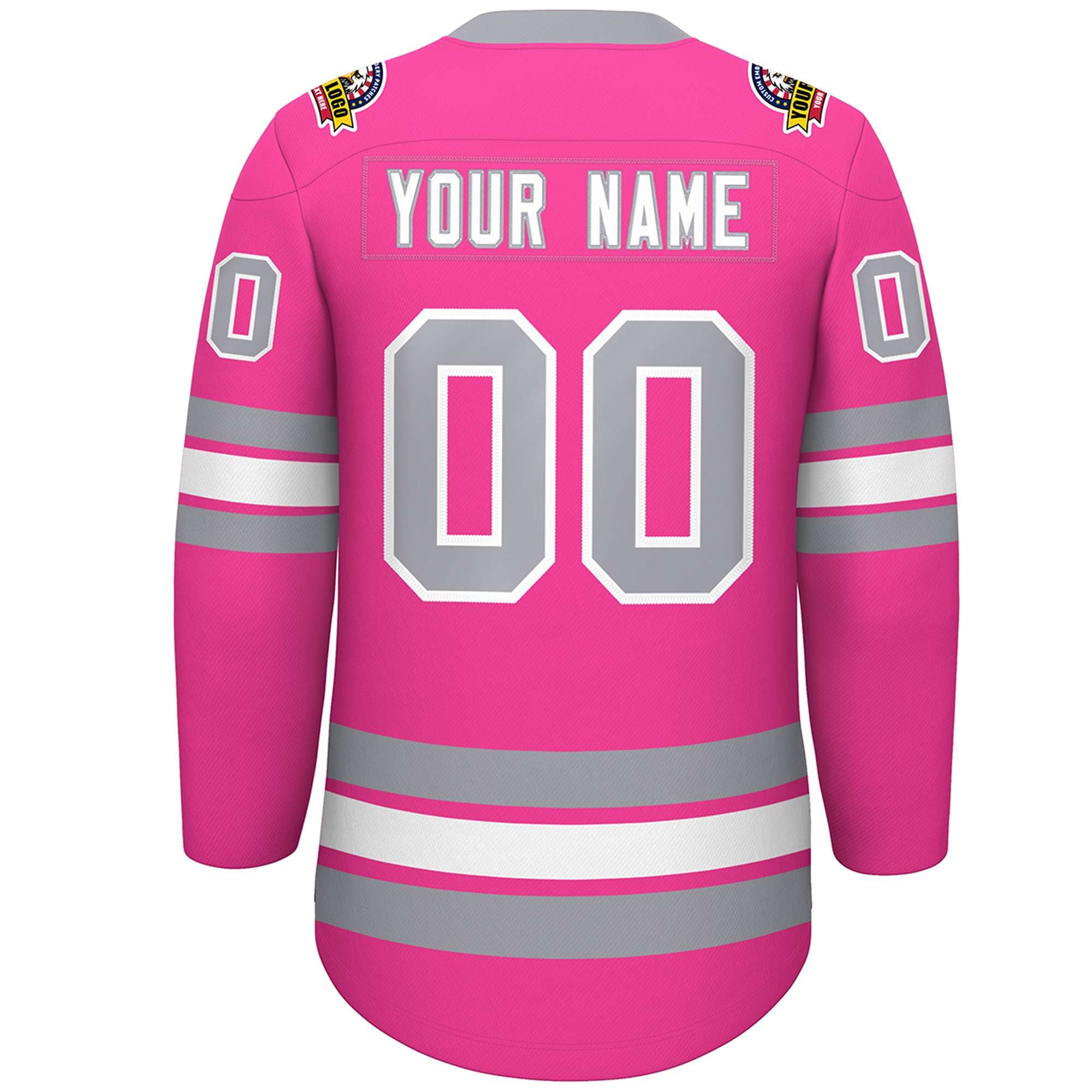 Custom Pink White-Gray Lace-Up Neck Hockey Jersey