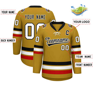 Custom Old Gold Black-White Lace-Up Neck Hockey Jersey