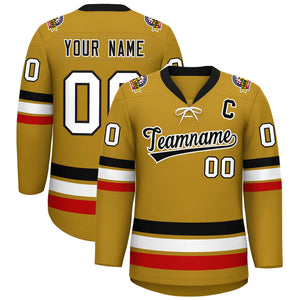 Custom Old Gold Black-White Lace-Up Neck Hockey Jersey