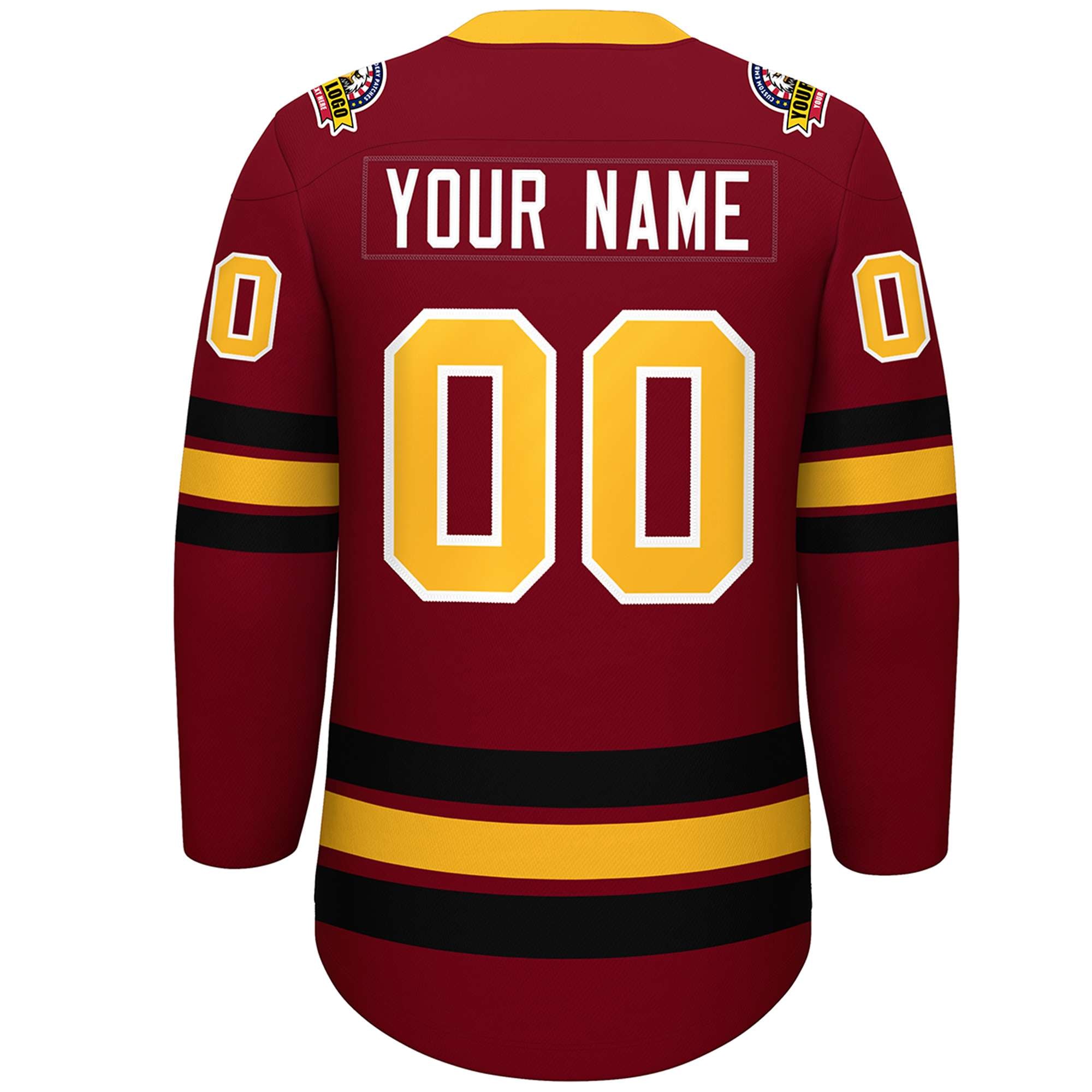 Custom Crimson Yellow-Black Lace-Up Neck Hockey Jersey