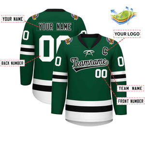 Custom Green Black-White Lace-Up Neck Hockey Jersey