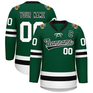 Custom Green Black-White Lace-Up Neck Hockey Jersey