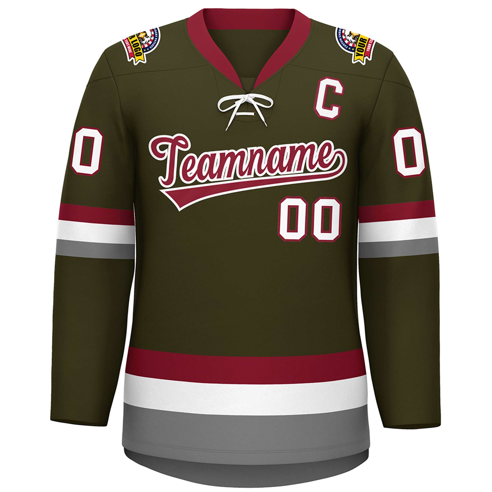 Custom Olive Crimson-White Lace-Up Neck Hockey Jersey