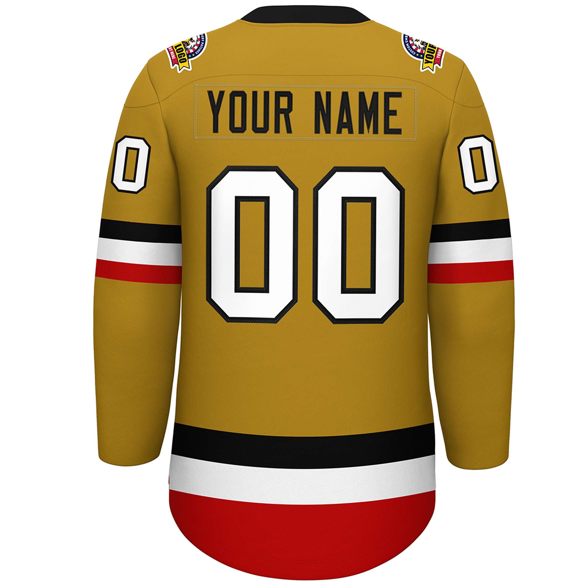 Custom Old Gold Black-White Lace-Up Neck Hockey Jersey