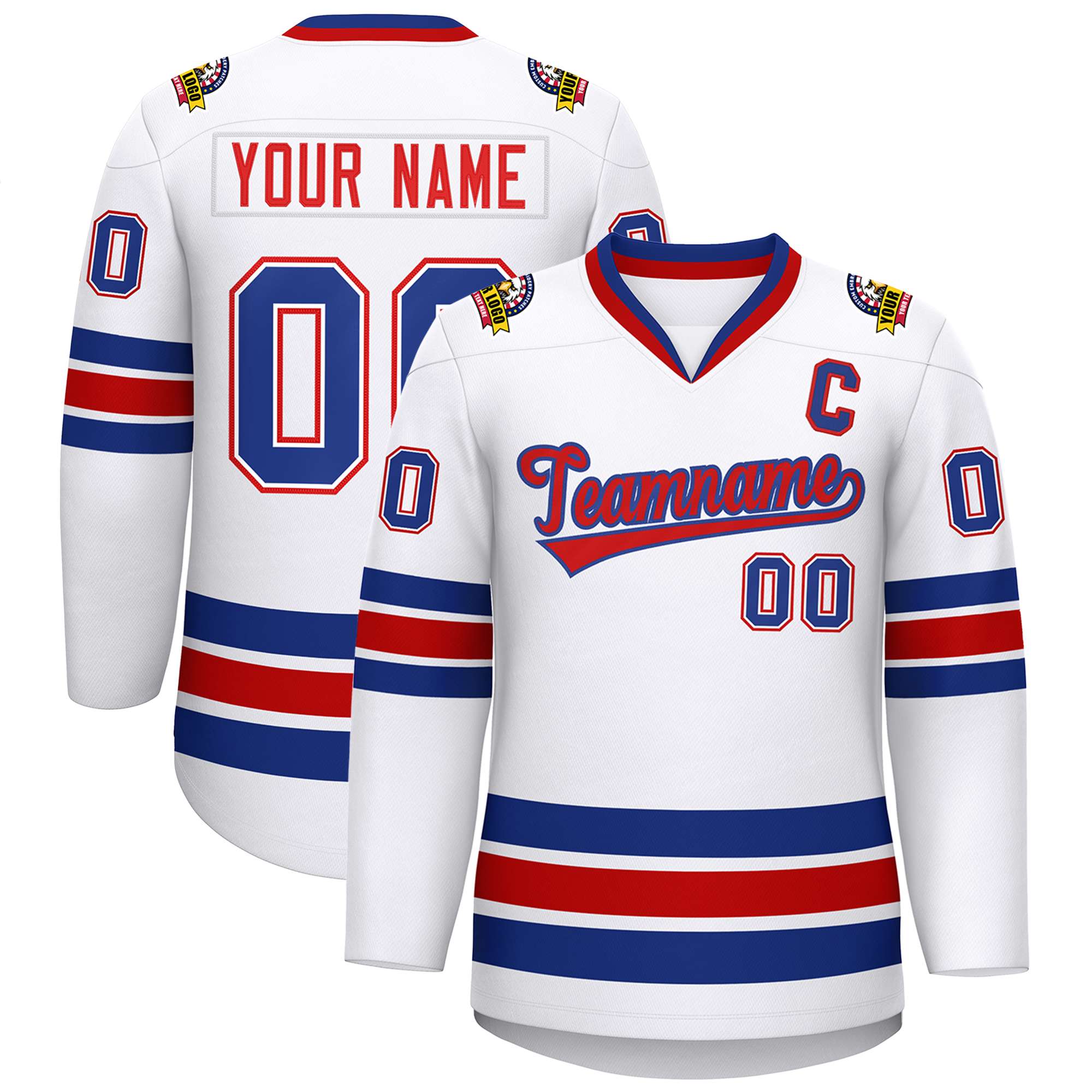 Custom White Red-Royal Classic Style Hockey Jersey