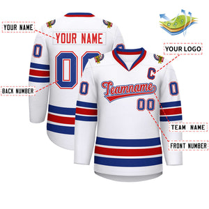 Custom White Red White-Royal Classic Style Hockey Jersey