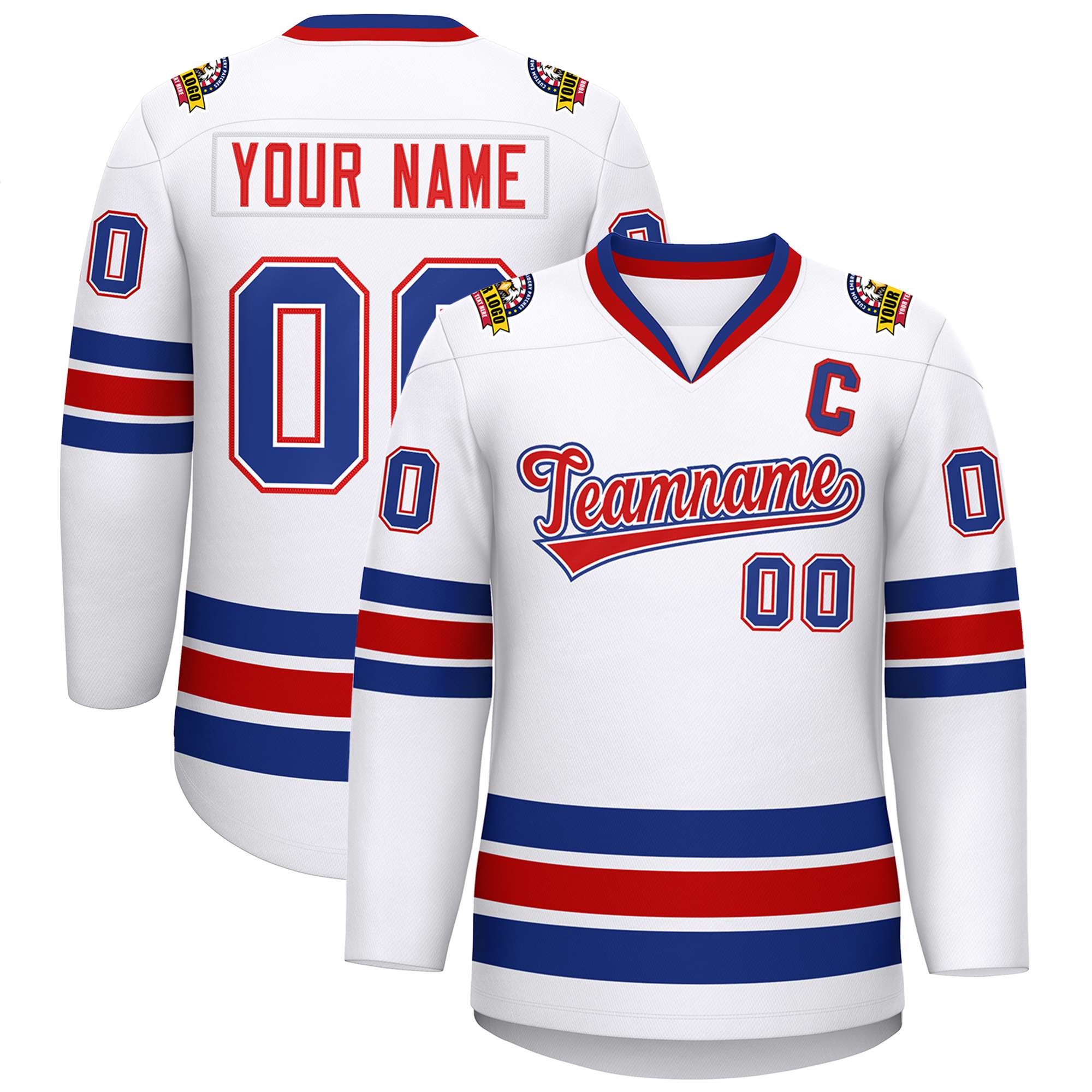 Maillot de hockey personnalisé blanc rouge blanc-Royal de style classique