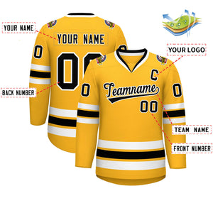 Custom Gold Black-White Classic Style Hockey Jersey