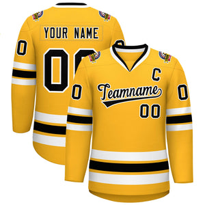 Custom Gold Black-White Classic Style Hockey Jersey