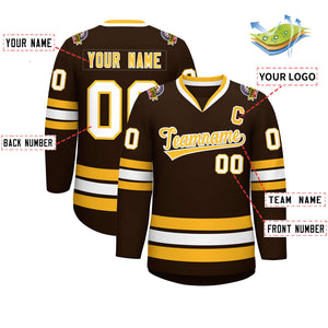 Custom Brown Gold-White Classic Style Hockey Jersey