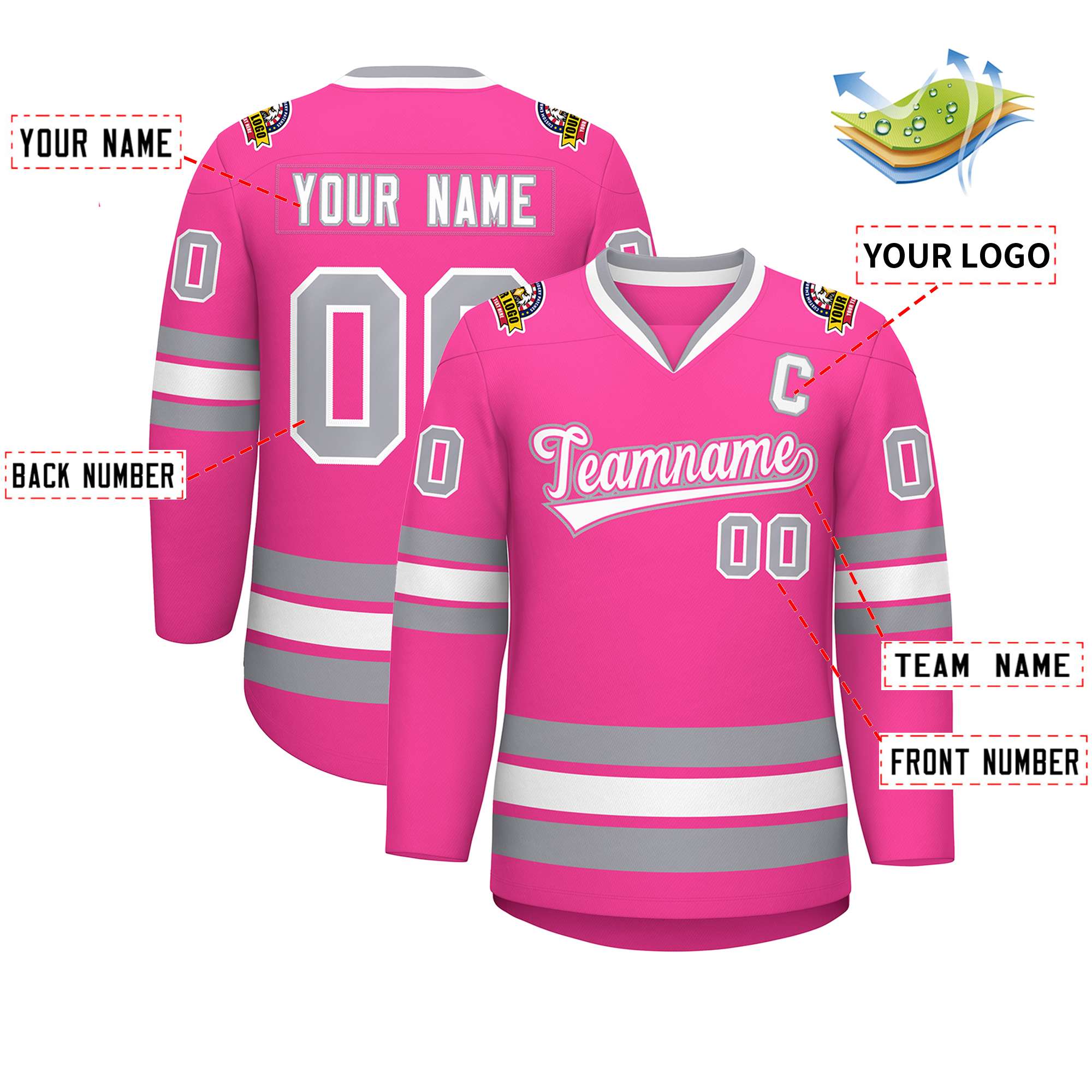 Custom Pink White Pink-Gray Classic Style Hockey Jersey