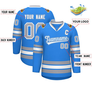 Custom Powder Blue White Powder Blue-Gray Classic Style Hockey Jersey