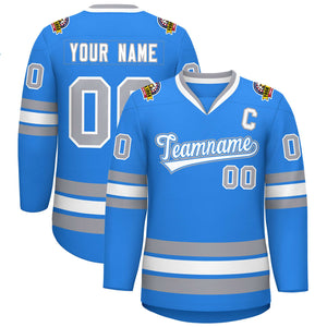 Custom Powder Blue White Powder Blue-Gray Classic Style Hockey Jersey