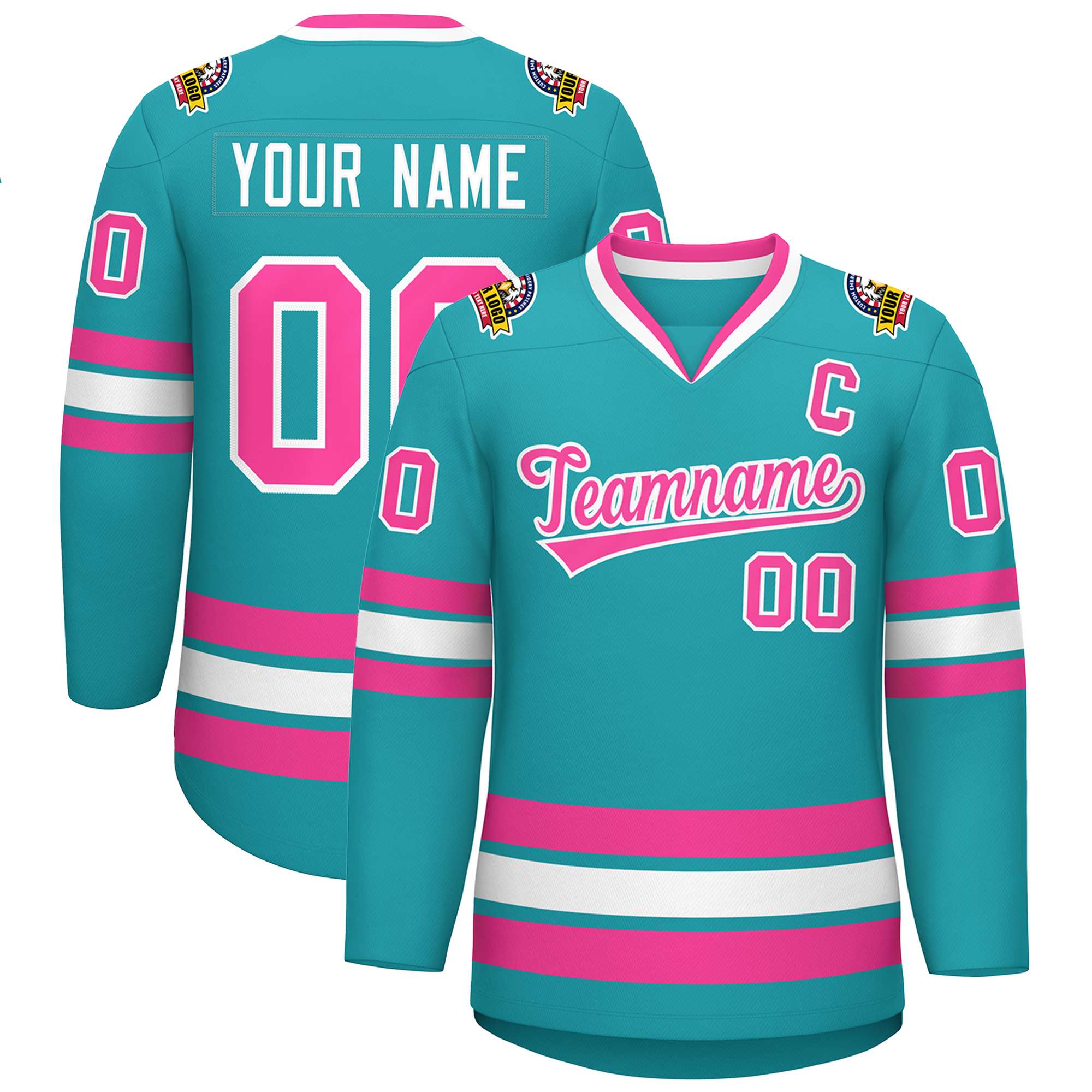 Maillot de hockey de style classique Aqua rose-blanc personnalisé