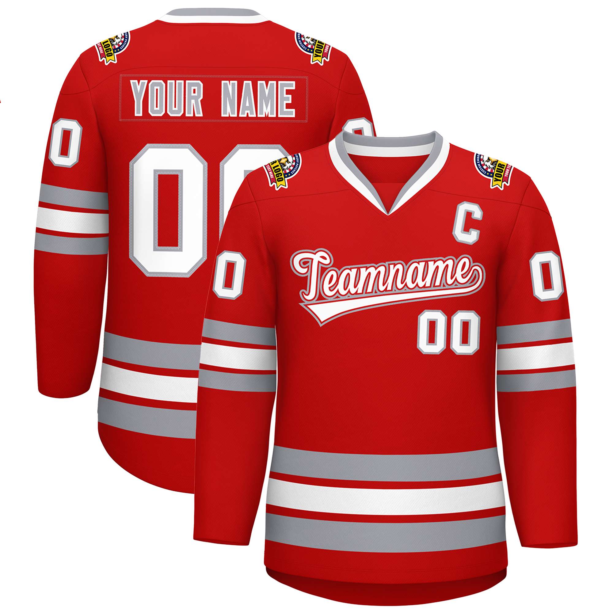 Custom Red White Red-Gray Classic Style Hockey Jersey