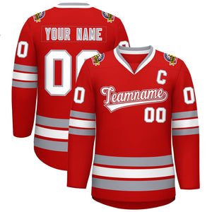 Maillot de hockey de style classique rouge blanc rouge-gris personnalisé