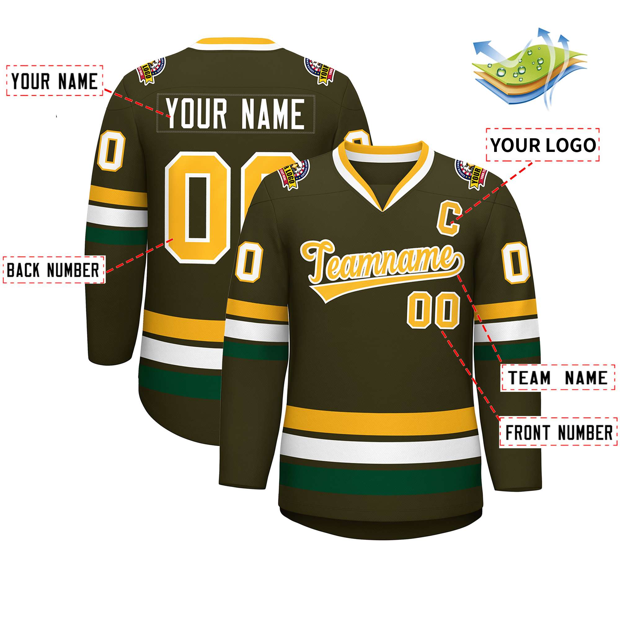 Custom Olive Gold-White Classic Style Hockey Jersey