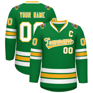 Maillot de hockey de style classique Kelly vert or-blanc personnalisé