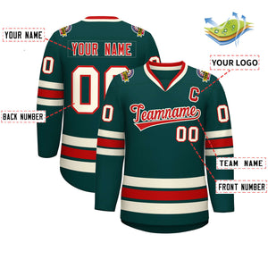 Custom Midnight Green Red-Khaki Classic Style Hockey Jersey