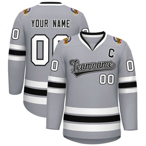 Maillot de hockey de style classique personnalisé gris noir blanc-noir