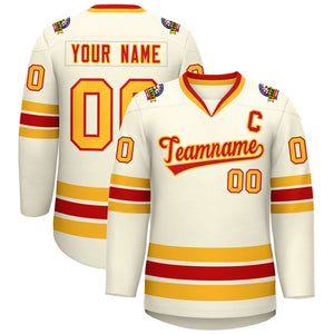 Custom Khaki Red-Gold Classic Style Hockey Jersey