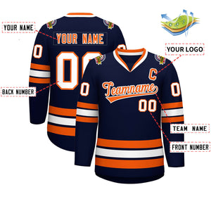 Custom Navy Orange-White Classic Style Hockey Jersey