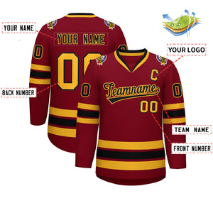 Custom Crimson Black-Gold Classic Style Hockey Jersey