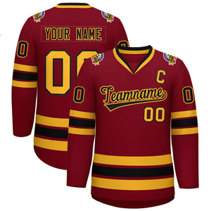 Custom Crimson Black-Gold Classic Style Hockey Jersey