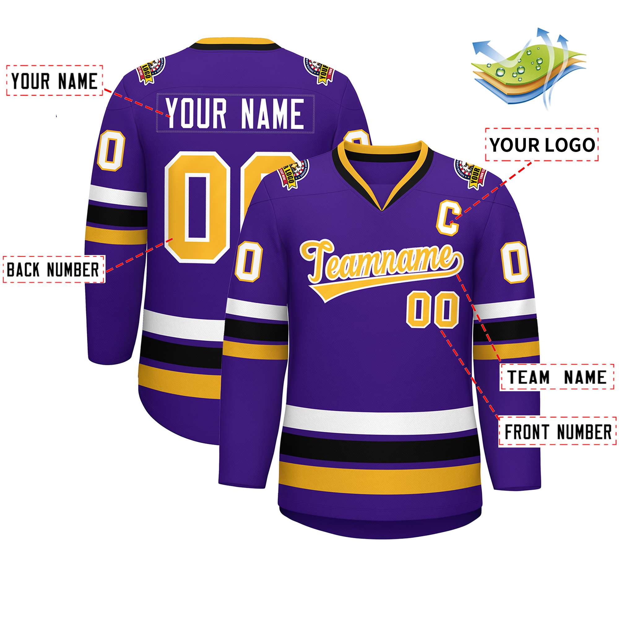 Custom Purple Gold-White Classic Style Hockey Jersey