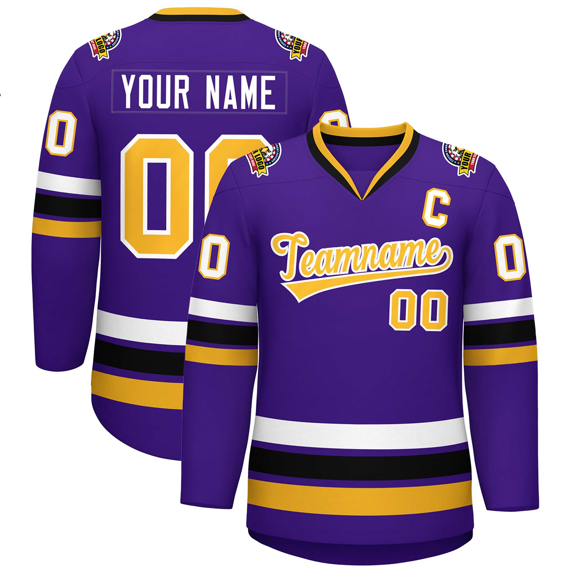 Maillot de hockey de style classique violet or-blanc personnalisé