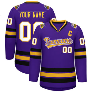 Maillot de hockey de style classique personnalisé violet or violet-blanc