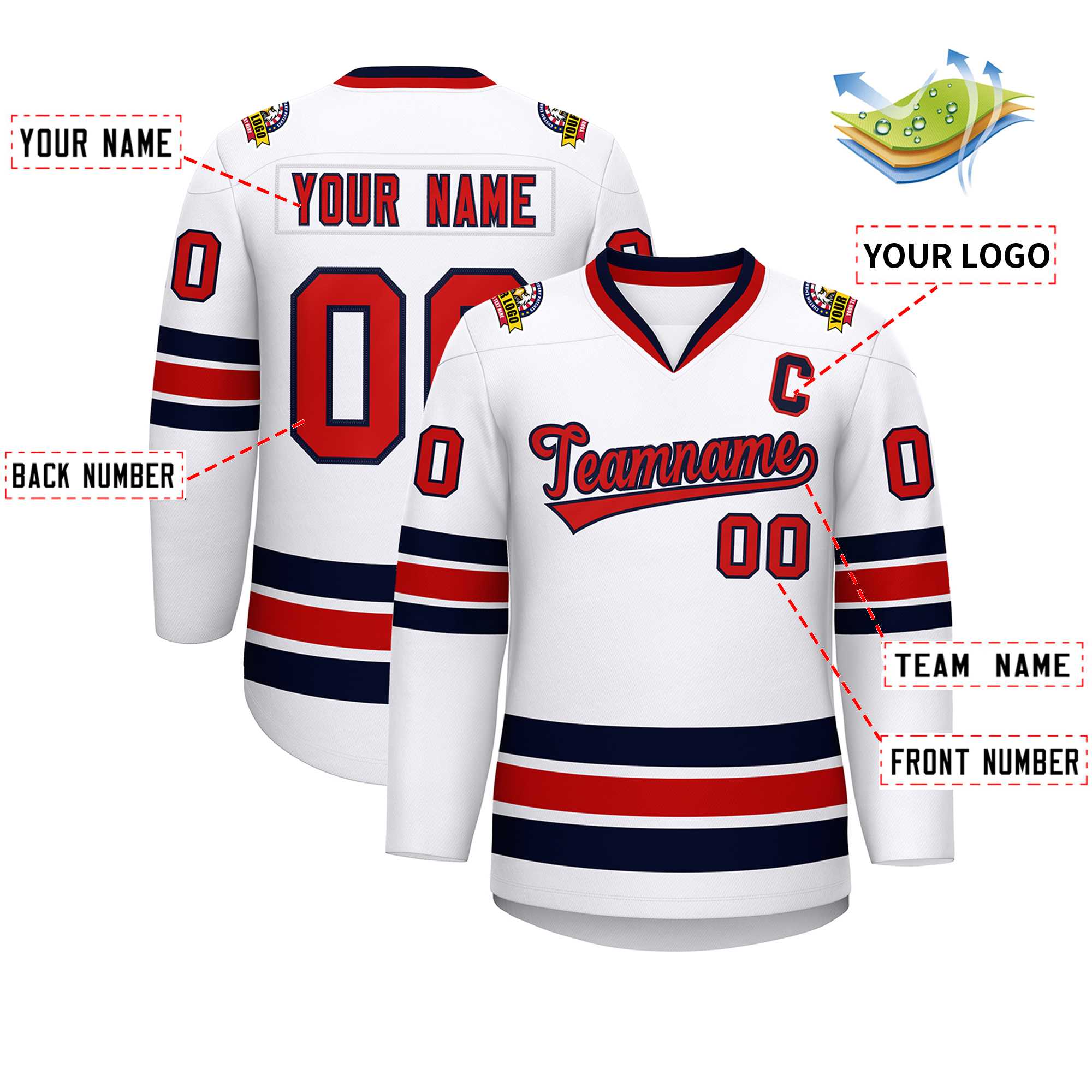 Custom White Red-Navy Classic Style Hockey Jersey