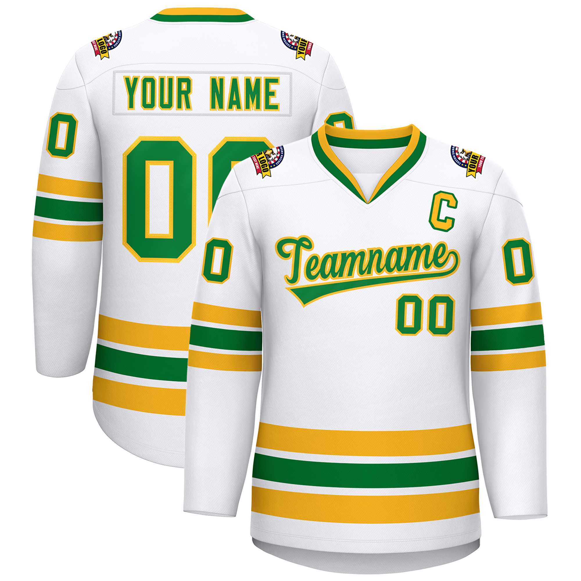 Maillot de hockey de style classique Kelly vert-or blanc personnalisé