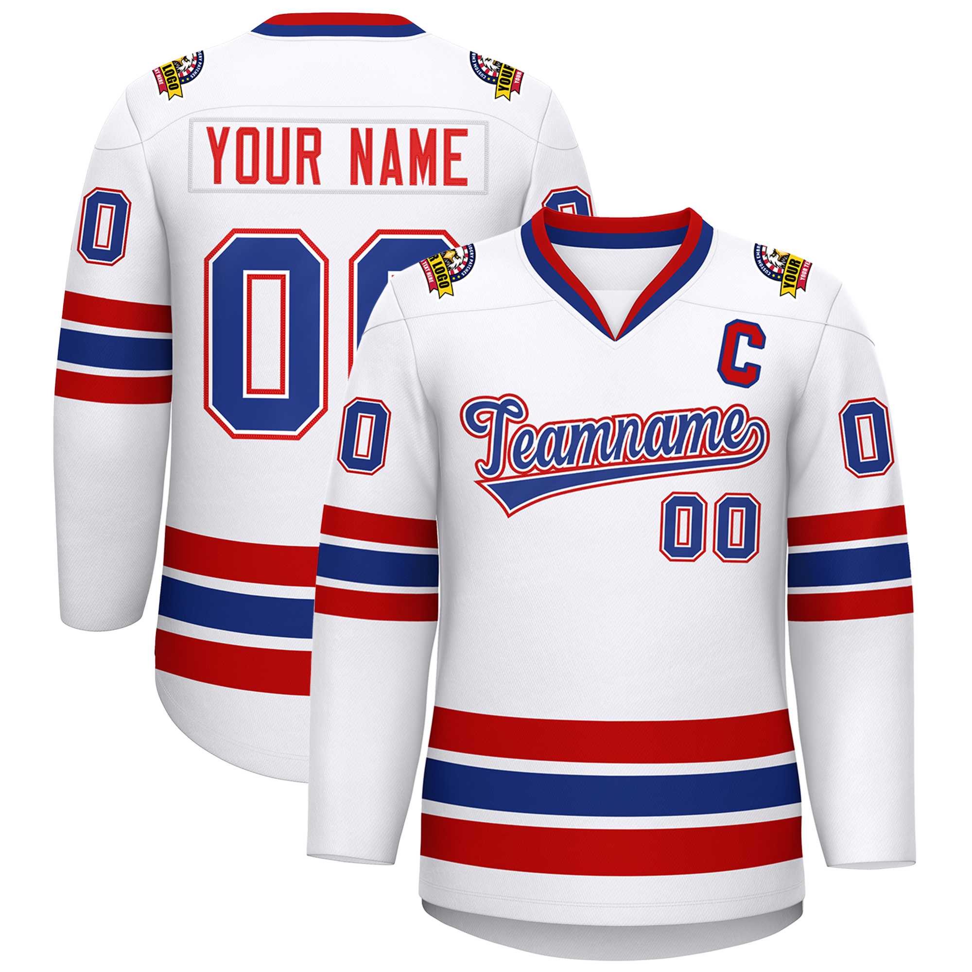 Maillot de hockey de style classique blanc royal blanc-rouge personnalisé