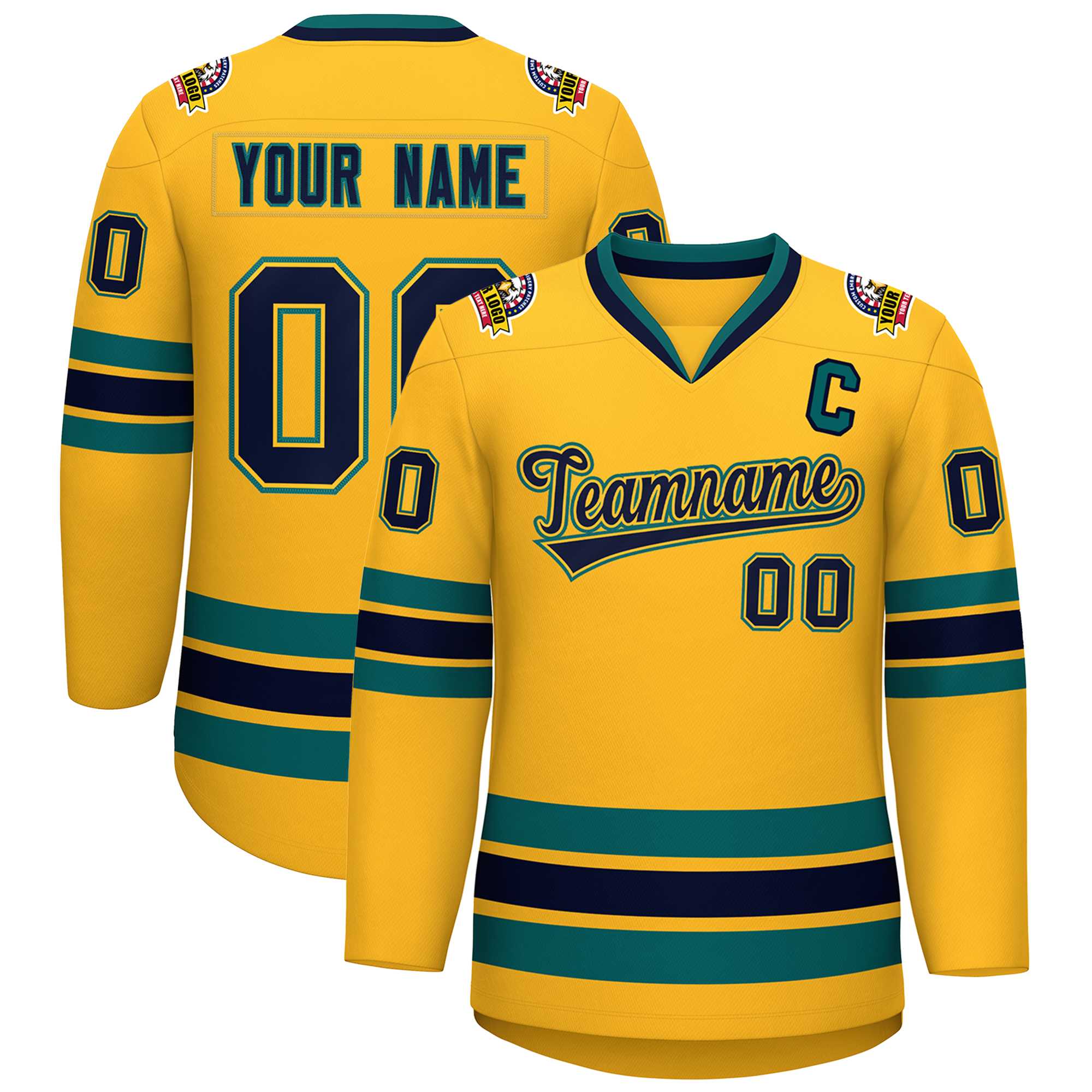 Maillot de hockey personnalisé de style classique Gold Navy Gold-Aqua