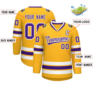 Custom Gold Purple-White Classic Style Hockey Jersey